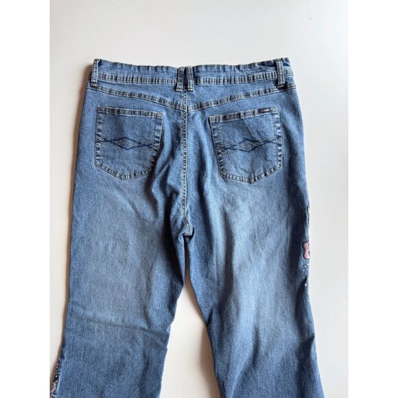 Vintage 00's ANGELS Y2K Butterfly Rhinestone Low Rise Flare Jeans, Size 18 - Picture 7 of 13